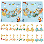 Autumn Maple Leaf Pendant Stitch Markers, Alloy Enamel Crochet Lobster Clasp Charms, Locking Stitch Marker with Wine Glass Charm Ring, Mixed Color, 2.5~3.5cm, 12pcs/set(HJEW-AB00427)