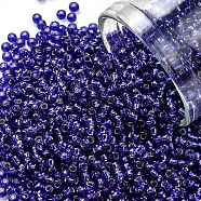 TOHO Round Seed Beads, Japanese Seed Beads, (28) Silver Lined Cobalt, 11/0, 2.2mm, Hole: 0.8mm, about 1110pcs/bottle, 10g/bottle(SEED-JPTR11-0028)