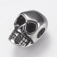 316 Surgical Stainless Steel Beads, Skull, Antique Silver, 12.5x7x7mm, Hole: 2mm(STAS-F144-090AS)