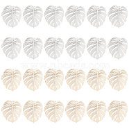 24Pcs 2 Colors Brass Pendants, Tropical Leaf Charms, Etched Metal Embellishments, Long-Lasting Plated, Monstera Leaf, Platinum & Light Gold, 29.5x25x0.3mm, Hole: 1.2mm, 12pcs/color(KK-OC0001-24)