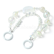 Acrylic & Glass Beaded Mobile Straps, Multifunctional Chain, with Alloy Spring Gate Ring, Round & Moon & Heart, Clear AB, 515mm(HJEW-JM01121)