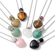 Openable Heart Natural & Synthetic Mixed Stone Perfume Bottle Pendant Necklaces for Women, 304 Stainless Steel Cable Chain Necklaces, Stainless Steel Color, 18.62 inch(47.3cm)(NJEW-F296-05P)
