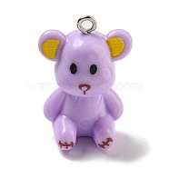 10Pcs Opaque Resin Pendants, Bear Charms with Platinum Plated Iron Loops, Lilac, 27.5x19x16.5mm, Hole: 2mm(RESI-H160-01P-08)