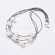 Waxed Cord Tiered Necklace, 3 Layer Necklaces, with Lava Rock Beads and Brass Findings, Creamy White, 20.47 inch(52cm)(NJEW-P185-A05)