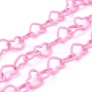 Spray Painted Brass Heart Link Chains, with Spool, Unwelded, Pearl Pink, 15.5x19x2mm, 32.8 Feet(10m)/roll(CHC-I038-25J)