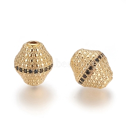 Brass Micro Pave Black Cubic Zirconia Beads, Long-Lasting Plated, Bicone, Golden, 13x11.5mm, Hole: 1.8mm(ZIRC-I035-01G)