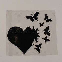 PET Waterproof Self-adhesive Stickers, for Car, Motorcycle Decoration, Black, Heart Pattern, 138x125x0.1mm, Heart: 90x77mm, Butterfly: 12~40x11~27mm(DIY-WH0043-87A-02)