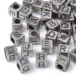 Antique Style Acrylic Beads, Horizontal Hole, Cube with Initial Letter, Antique Silver Plated, 6x6x6mm, Hole: 3mm, about 3000pcs/500g(PACR-Q118-01AS)