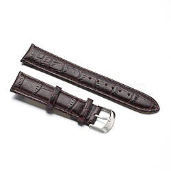 Leather Watch Bands, with Stainless Steel Clasps, Coconut Brown, 87x20x2mm, 125x18x2mm(WACH-M140-20#-05)