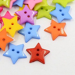 Acrylic Sewing Buttons, Plastic Buttons, 2-Hole, Dyed, Star, Mixed Color, 19x3mm, Hole: 1.5mm(X-BUTT-E070-A-M)