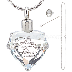 April Glass Urn Pendant Necklace DIY Making Kit, Including 1Pc Heart Glass Urn Pendant with Always On My Mind Forever In My Heart, 1Pc 304 Stainless Steel Women Chain Necklaces, 1 set Stainless Steel Mini Funnel, Silver, Pendant: 33x21.5x11.5mm, Hole: 5mm(DIY-CN0001-82I)
