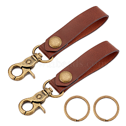 AHADERMAKER 2 Sets PU Leather Keychain, with Antique Bronze Plated Iron Findings and Key Ring, Coconut Brown, 11x1.7cm(KEYC-GA0001-23)