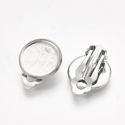 201 Stainless Steel Clip-on Earring Findings, Flat Round, Stainless Steel Color, 18x13.5x7mm, Hole: 3mm, Tray: 12mm(X-STAS-S079-81C)
