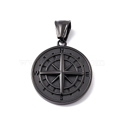 304 Stainless Steel Pendants, Compass Charms, Electrophoresis Black, 28.5x25.5x5mm, Hole: 4x8mm(STAS-G289-01B)