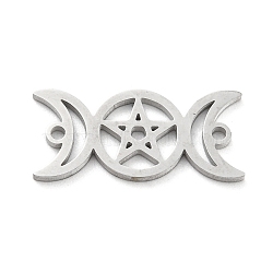 304 Stainless Steel Hollow Connector Charms, Triple Moon with Star, Stainless Steel Color, 8.5x19x1mm, Hole: 1.2mm(STAS-P332-01P)