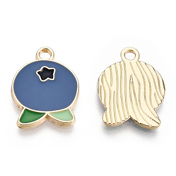 Light Gold Plated Alloy Pendants, with Enamel, Blueberry, Marine Blue, 17.5x13.5x1.5mm, Hole: 2mm