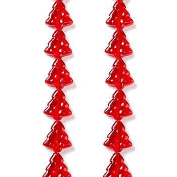 Transparent Glass Bead Strands, Christmas Trees, Red, 15.5~16x14.5~15x4.5~5mm, Hole: 1mm, about 40pcs/strand, 25.20~25.59(64~65cm)