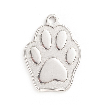 304 Stainless Steel Pendants, Dog Paw Print, Stainless Steel Color, 30x22x2mm, Hole: 2.5mm