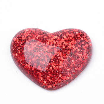 Resin Cabochons, with Glitter Powder, Heart, Red, 14x16x5mm