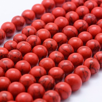 Synthetic Turquoise Beads Strands, Round, Red, 4mm, Hole: 1mm, about 81~82pcs/strand, 14.5 inch(37cm)