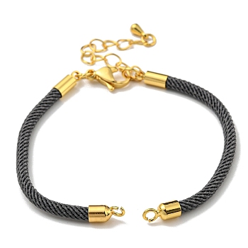 Nylon Cords Bracelet Makings Fit for Connector Charms, with Brass Findings and 304 Stainless Steel Lobster Claw Clasps, Long-Lasting Plated, Gray, 6-1/2~6-3/4 inch(16.5~17cm), Hole: 1.8mm