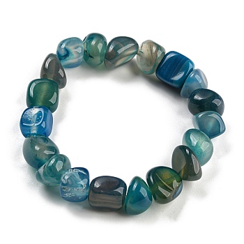 Dyed & Heated Natural Agate Nugget Beaded Stretch Bracelets, Teal, Inner Diameter: 2 inch(5.2cm)