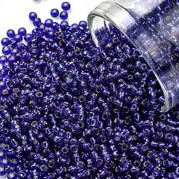 TOHO Round Seed Beads, Japanese Seed Beads, (28) Silver Lined Cobalt, 11/0, 2.2mm, Hole: 0.8mm, about 1110pcs/bottle, 10g/bottle
