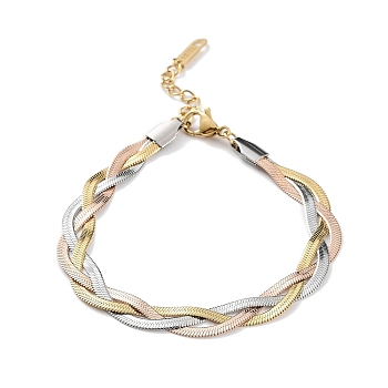 Ion Plating(IP) 304 Stainless Steel Herringbone Chains Bracelet for Women, Multi-color, 6-7/8 inch(17.5cm)