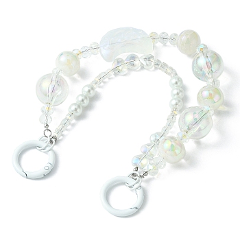 Acrylic & Glass Beaded Mobile Straps, Multifunctional Chain, with Alloy Spring Gate Ring, Round & Moon & Heart, Clear AB, 515mm