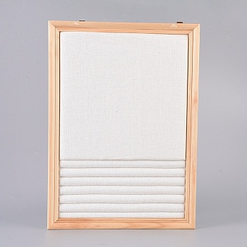Linen Slotted Ring Display Stand, with Wood Frame, Rectangle, Linen, 35x25x2.25cm