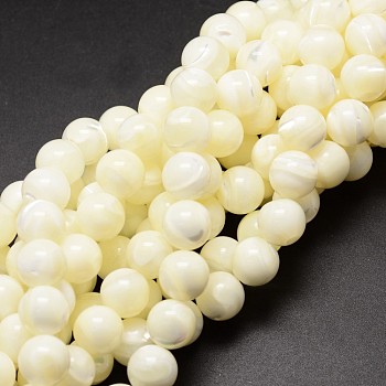 Natural Sea Shell Beads Strands, Round, Creamy White, 10mm, Hole: 1mm, about 40pcs/strand, 15.75 inch