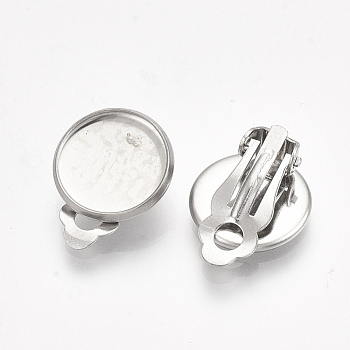 201 Stainless Steel Clip-on Earring Findings, Flat Round, Stainless Steel Color, 18x13.5x7mm, Hole: 3mm, Tray: 12mm