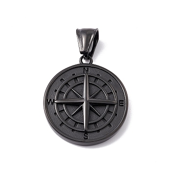 304 Stainless Steel Pendants, Compass Charms, Electrophoresis Black, 28.5x25.5x5mm, Hole: 4x8mm