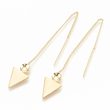 Brass Stud Earring Findings, Ear Threads, Triangle, Nickel Free, Real 18K Gold Plated, 90mm, 20.5x12mm, pin: 0.6mm, Tray: 5mm