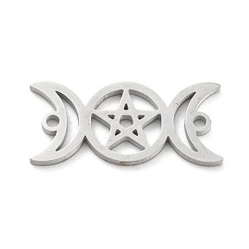 304 Stainless Steel Hollow Connector Charms, Triple Moon with Star, Stainless Steel Color, 8.5x19x1mm, Hole: 1.2mm