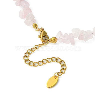 Alloy Enamel & 304 Stainless Steel & Brass Bib Necklace with Natural Rose Quartz Chip Beaded Chains(NJEW-JN04434)-4