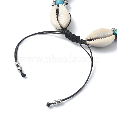 Synthetic Turquoise & Natural Shell Braided Bead Bracelets(BJEW-TA00417)-4