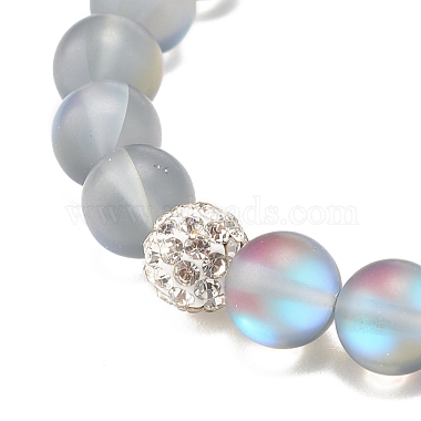 Bracelet extensible perlé rond en pierre de lune synthétique avec strass(BJEW-JB07875)-5