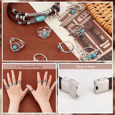 Elite Imitation Leather Oval & Teardrop Finger Rings & Multi-strand Bracelet & Dangle Earrings & Lariat Necklace with Synthetic Turquoise(SJEW-PH0001-12)-4