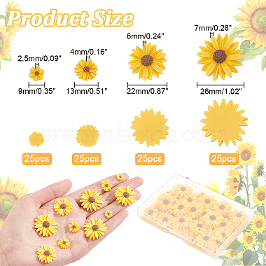 100Pcs 4 Styles Flatback Hair & Costume Accessories Ornaments Resin Flower Daisy Cabochons(CRES-NB0001-37A)-2