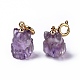 Natural Amethyst Fox Spring Ring Clasp Charms(HJEW-P014-07G)-2