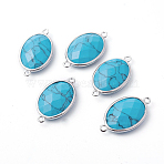 Platinum Tone Brass Synthetic Turquoise Links connectors, Faceted, Oval, 26.5x15x6mm, Hole: 1~2mm(G-F339-B02)