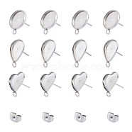 304 Stainless Steel Stud Earring Settings, with Loop & Ear Nuts, Earring Backs, Mixed Shape, Stainless Steel Color, 60pcs/box(STAS-UN0008-80P)