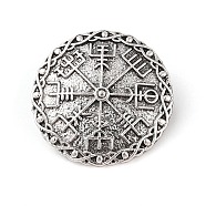 Tibetan Style Alloy Brooches, Viking Runes Compass Coin, Antique Silver, 34x34x3.5mm(JEWB-O016-02AS)