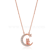 Chinese Zodiac Necklace Ox Necklace 925 Sterling Silver Rose Gold Cattle on the Moon Pendant Charm Necklace Zircon Moon and Star Necklace Cute Animal Jewelry Gifts for Women, Cattle, 15 inch(38cm)(JN1090B)