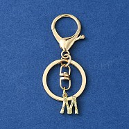 Alloy Initial Letter Charm Keychains, with Alloy Clasp, Golden, Letter M, 8.5cm(KEYC-YW00006-13)