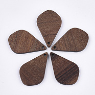 Walnut Wood Pendants, Teardrop, Saddle Brown, 28x18x2.5~3mm, Hole: 1.6mm(WOOD-S054-24)