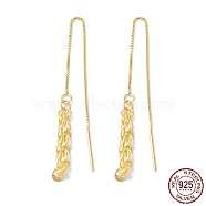 925 Sterling Silver Stud Earrings, Tassel Earrings, Box Chain Ear Thread for Women, Real 18K Gold Plated, 90mm(EJEW-K258-23G)