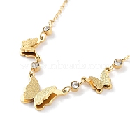 Butterfly Rhinestone Pendant Necklaces, with Ion Plating(IP) 304 Stainless Steel Cable Chains, Golden, 16.54 inch(42cm)(NJEW-F318-10G)