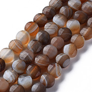 Natural Agate Beads Strands, Dyed & Heated, Faceted, Flat Round, Saddle Brown, 6x4mm, Hole: 1mm, about 62pcs/strand, 14.76 inch(37.5cm)(G-N326-98F)